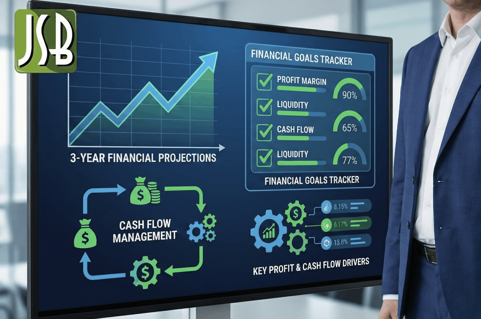 Financial charts and graphs indicating a financial planning session